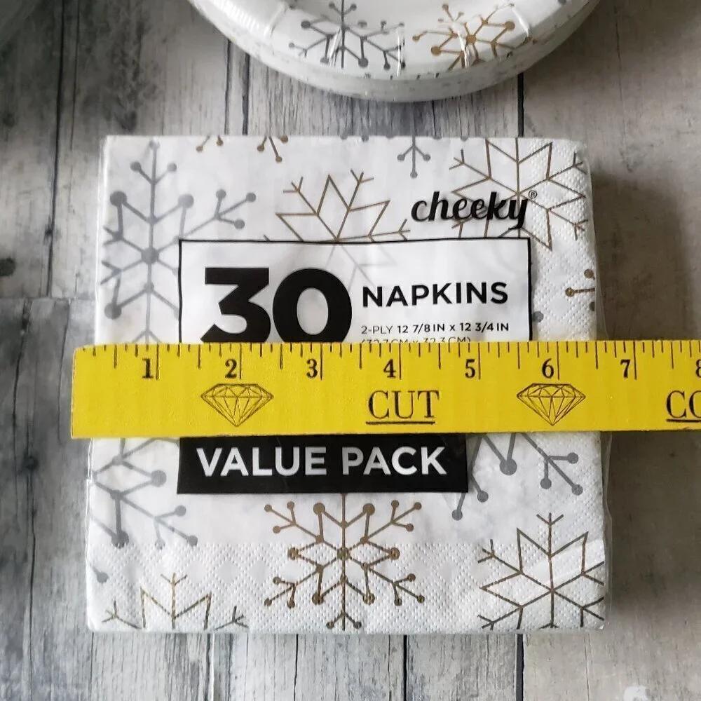 NWT - Sliver, Gold and White Snowflake Set of 60 paper Plates and Paper Napkins